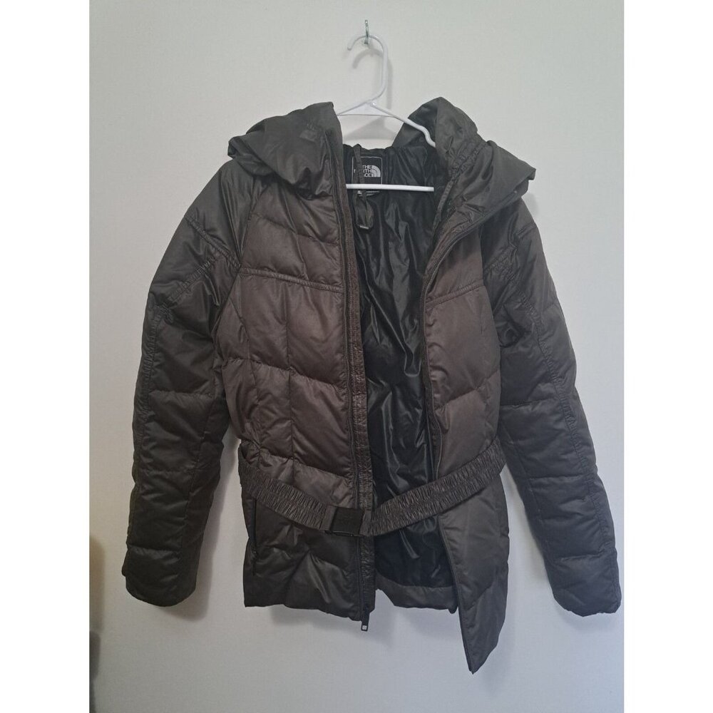 North Face Gray Womens Oversized Hood Belted Zip Up Jacket Size L 550